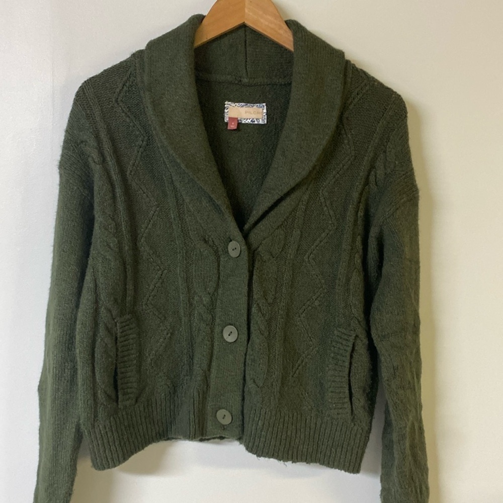 PILCRO Anthropologie Cropped & Collared Cable Knit Cardigan Size Small